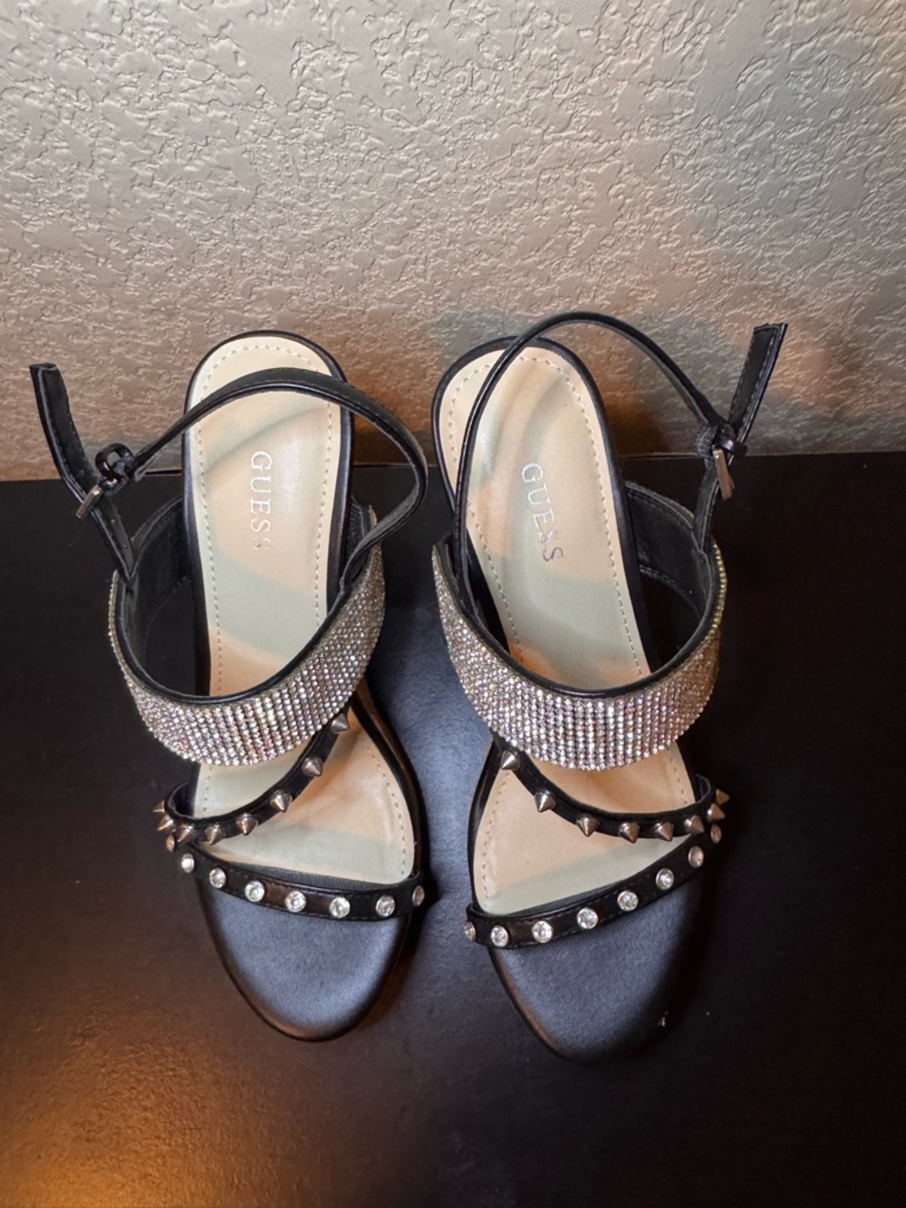 Guess Black Rhinestone Platform Sandals - Picture 3 of 6